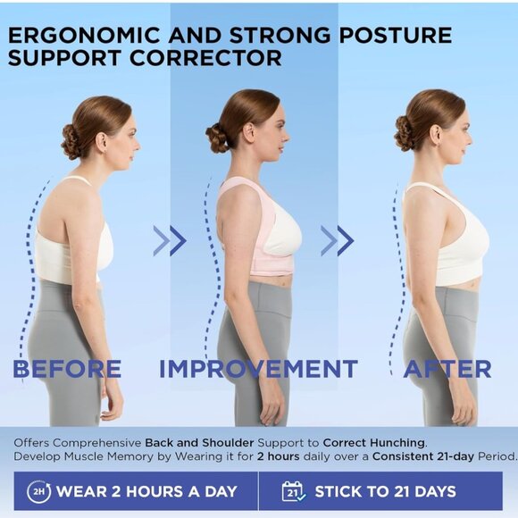 VICORRECT Posture Corrector for Women - Upper Back Brace Adjustable & Breathable - Picture 8 of 10